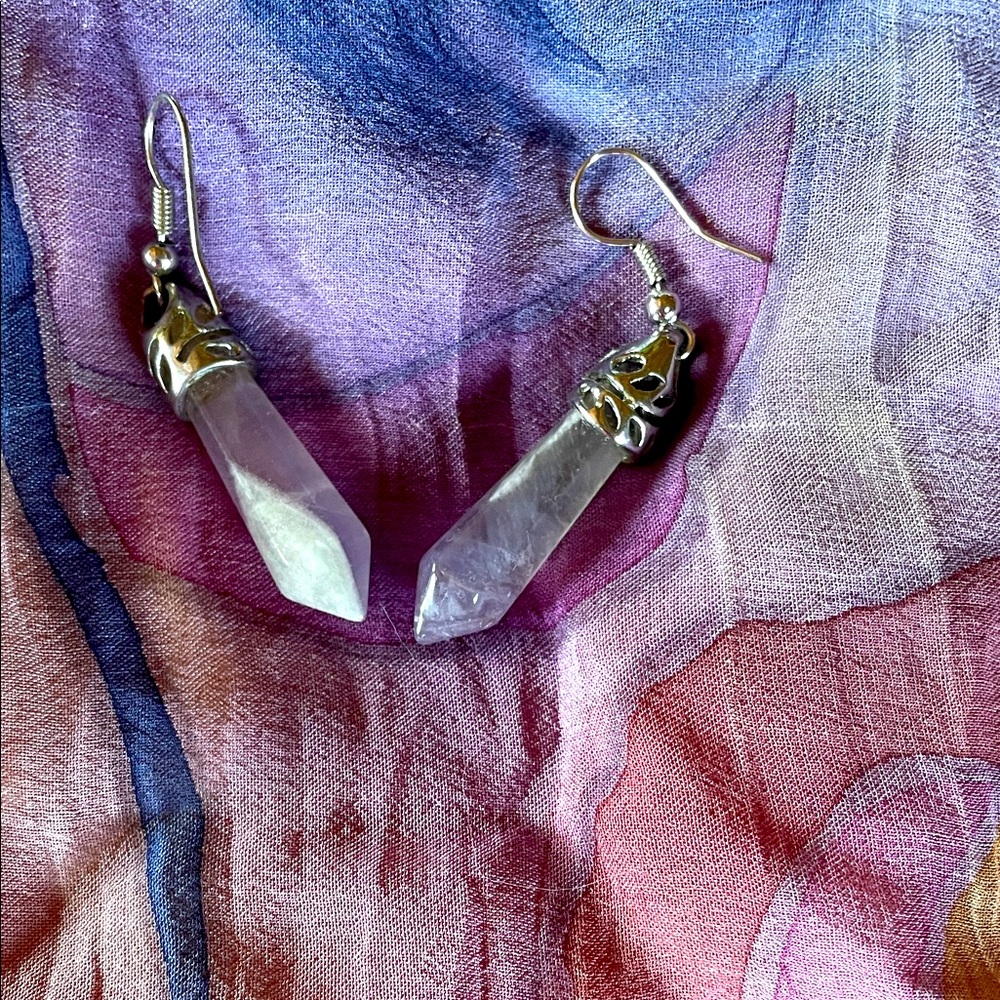 Silver and Amethyst Crystal Earrings